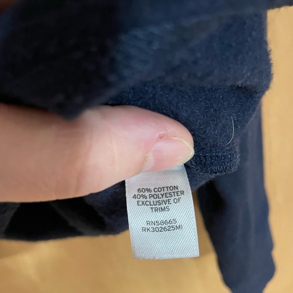 #113- FREE PRESS-cropped navy blue sweater crewneck medium terry cloth - Picture 3 of 3